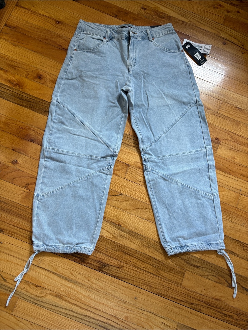Madden NYC Mid Rise Barrel Jeans with Drawstring Ankles - Size 10